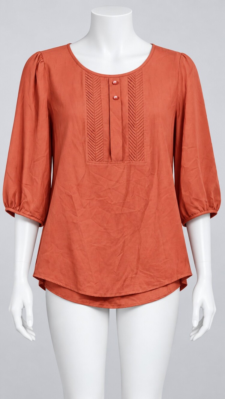 Le Tré Fashion Women's Rust Orange 3/4 Sleeve Lightweight Blouse XXXL